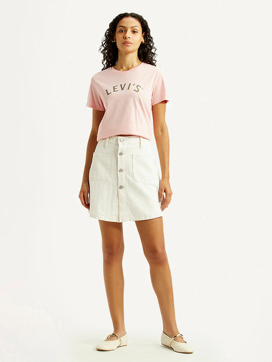 LEVIS Women's White Regular Fit Mid Rise Skort