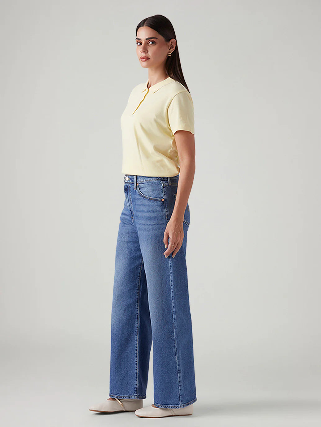 LEVIS Women's Blue Ribcage Wide Leg Fit High Rise Jeans