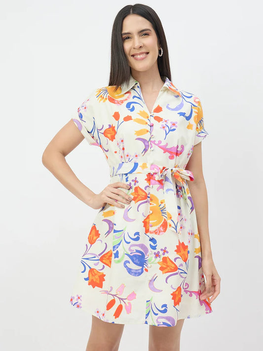 MADAME Off-White Pure Cotton Dress