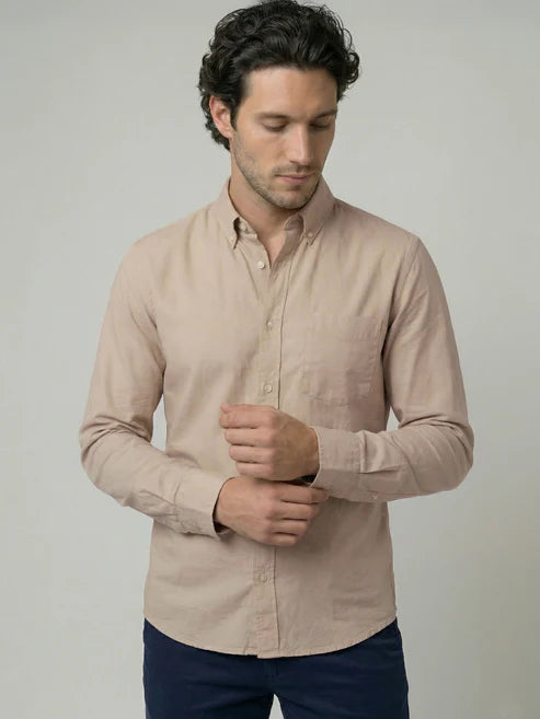 CELIO Mens Beige Solid Regular Fit Cotton Shirts
