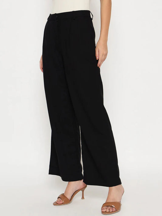 MADAME Cotton Blend Black Wide Leg Trousers