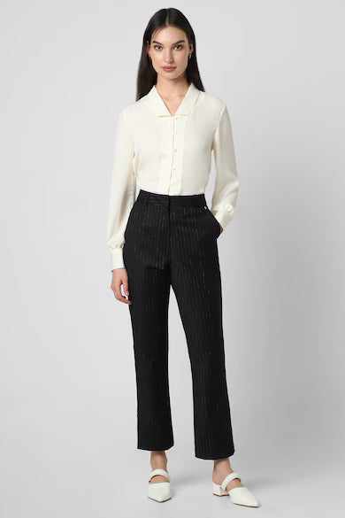 VAN HEUSEN Women Cream Solid Long Sleeves Formal Shirt Top