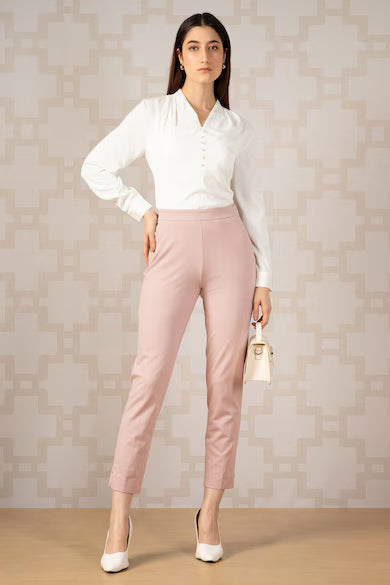 VAN HEUSEN Women Pink Solid Formal Trousers Pants