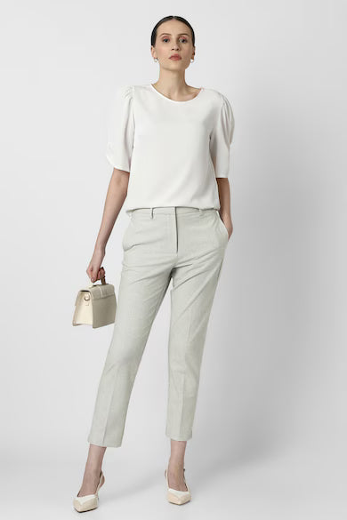 VAN HEUSEN Women Grey Print Formal Trouser Pants