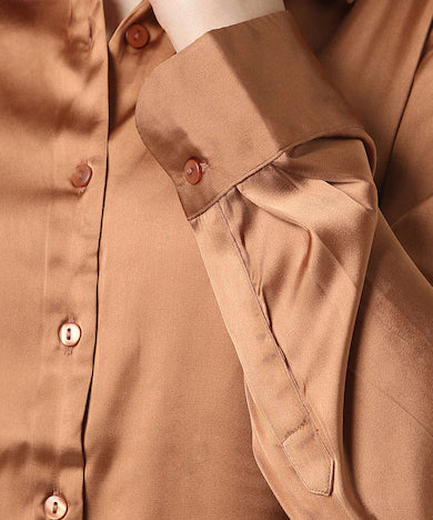 VAN HEUSEN Women Brown Solid Long Sleeves Formal Shirt Top