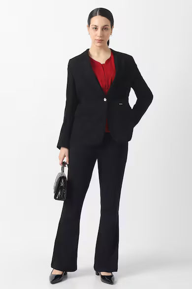 VAN HEUSEN Women Black Solid Blazer