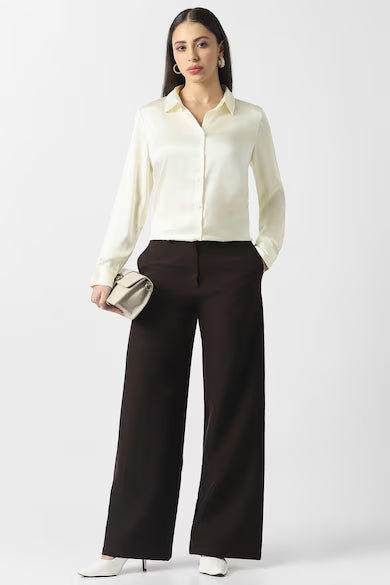 VAN HEUSEN Women Beige Solid Long Sleeves Formal Shirt Top