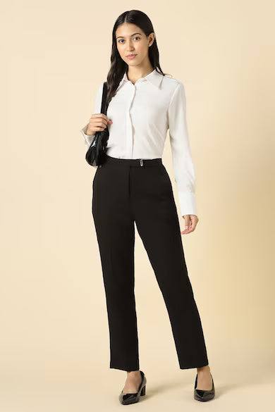 ALLEN SOLLY Women Black Solid Formal Trousers