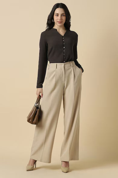ALLEN SOLLY Women Brown Solid Formal Top
