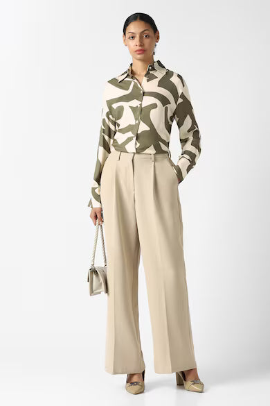 VAN HEUSEN Women Beige Print Long Sleeves Formal Shirt Top