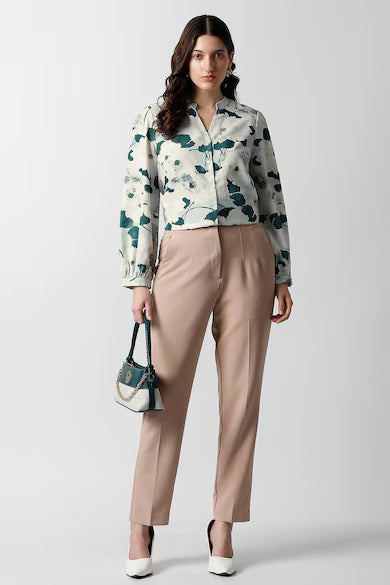 VAN HEUSEN Women White Print Long Sleeves Formal Shirt Top