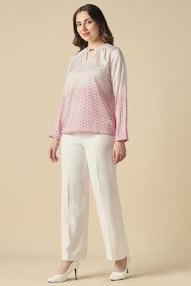 ALLEN SOLLY Women Pink Print Formal Top