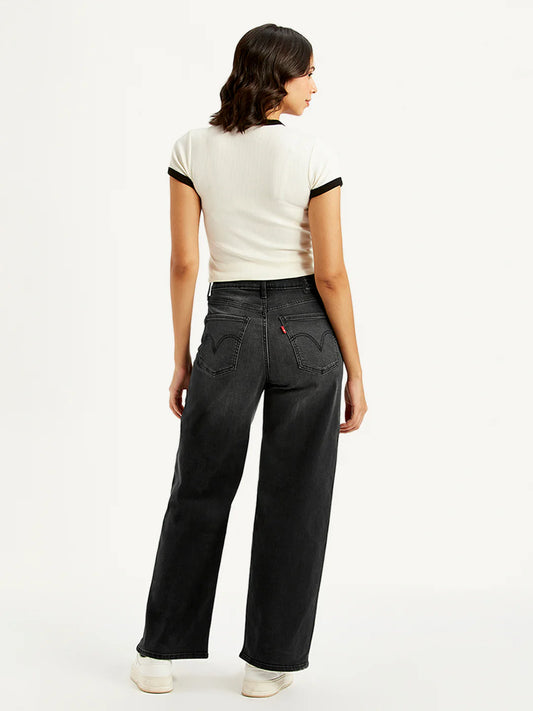 LEVIS Women's Charcoal Grey Mile High Wide Leg Fit High Rise Jeans