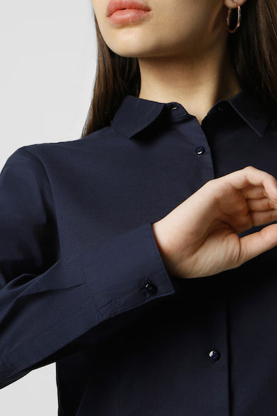 VAN HEUSEN Women Navy Solid Long Sleeves Formal Shirt