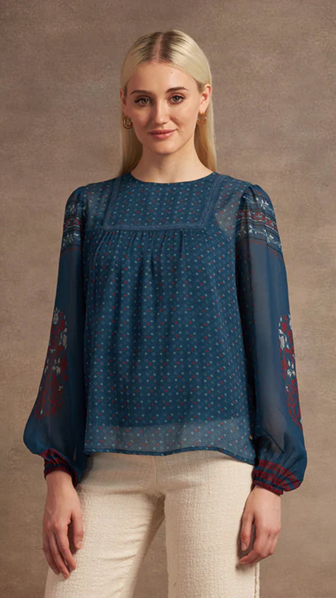 USPA Boho Printed Crinkled Chiffon Top