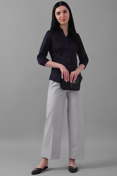 ALLEN SOLLY Women Navy Solid 3/4th Sleeves Shirt