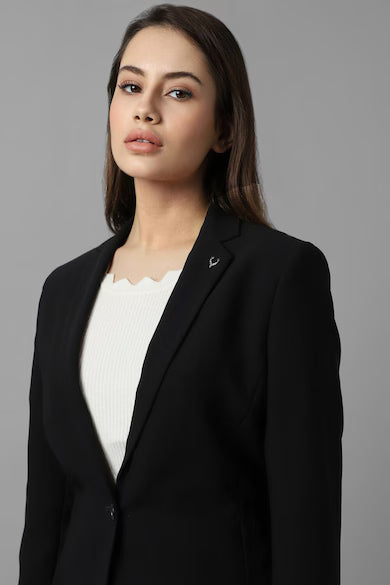 ALLEN SOLLY Women Black Regular Fit Blazer