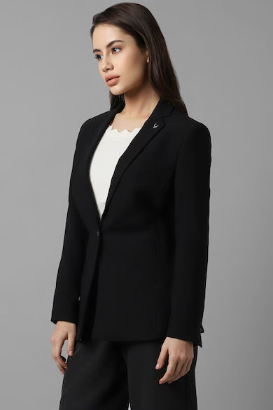 ALLEN SOLLY Women Black Regular Fit Blazer
