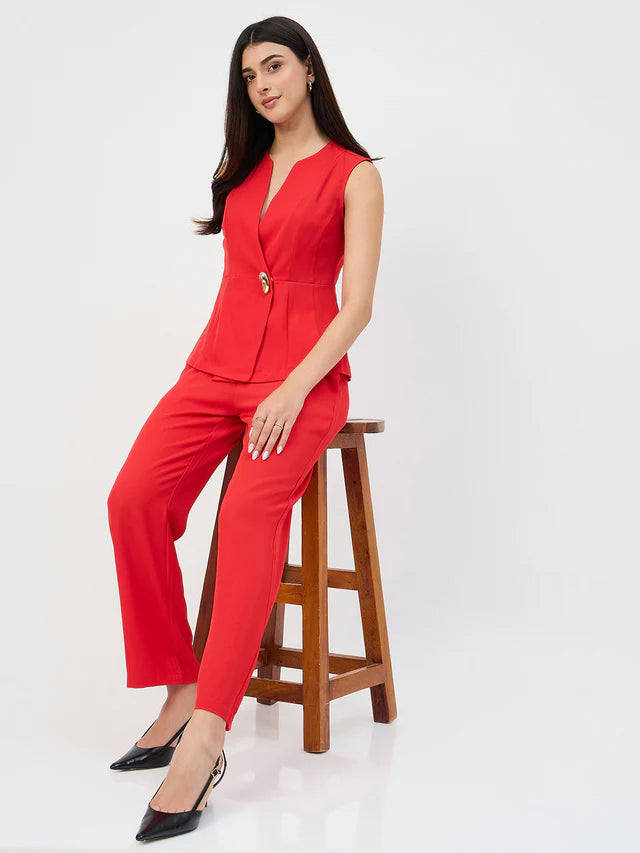 MADAME Red Tailored Vestcoat Co-Ord Set for Women