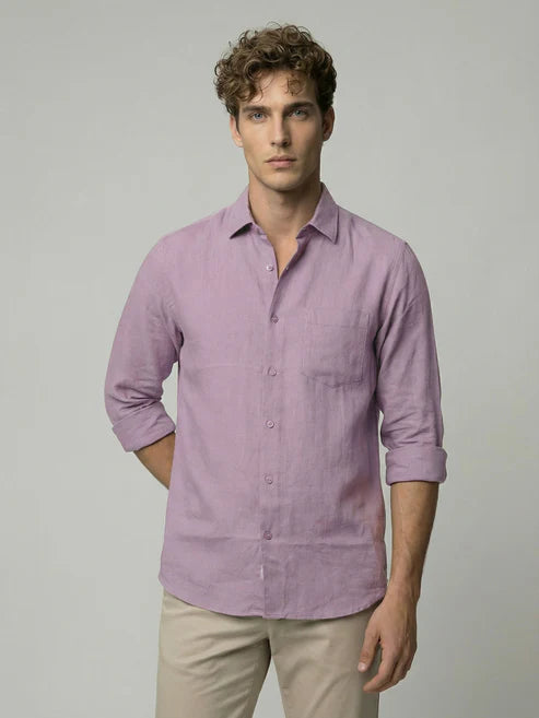CELIO Men Lavender Solid Regular Fit Cotton Shirts