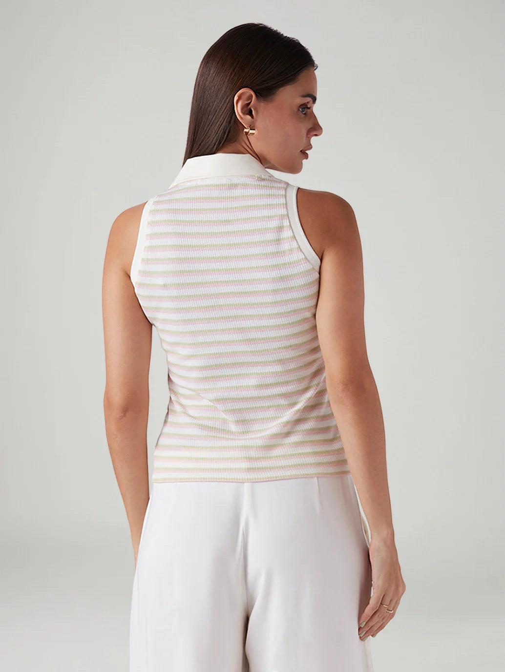LEVIS Women's Striped Off White Polo Collar Top