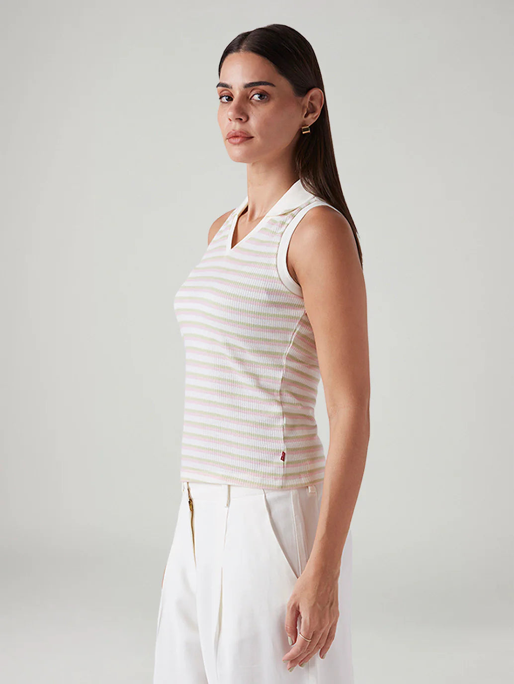 LEVIS Women's Striped Off White Polo Collar Top