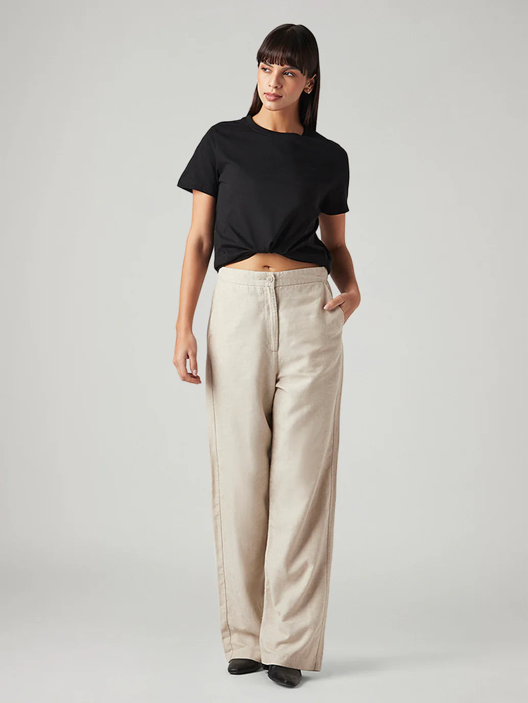 LEVIS Women's Beige Loose Fit High Rise Linen Trousers