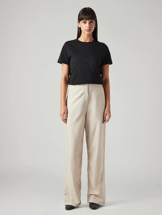 LEVIS Women's Beige Loose Fit High Rise Linen Trousers