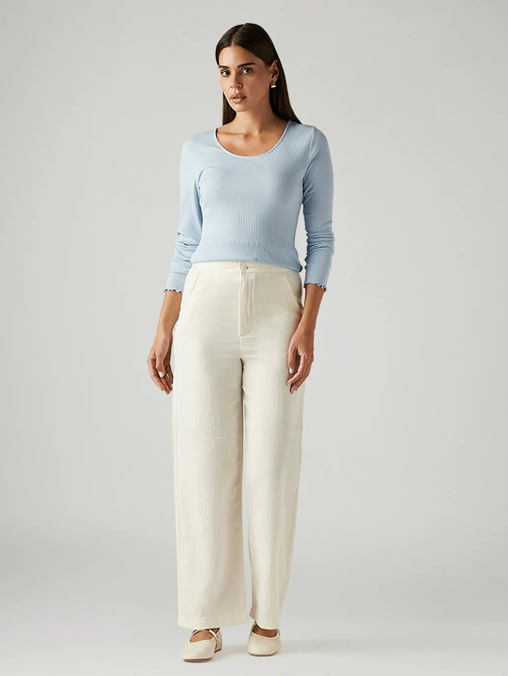 LEVIS Women's Off White Loose Fit High Rise Trousers