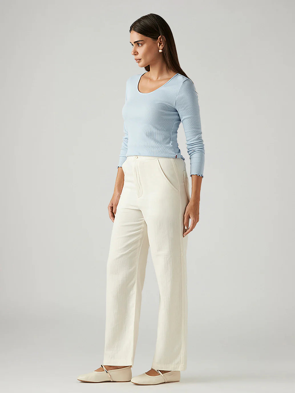LEVIS Women's Off White Loose Fit High Rise Trousers
