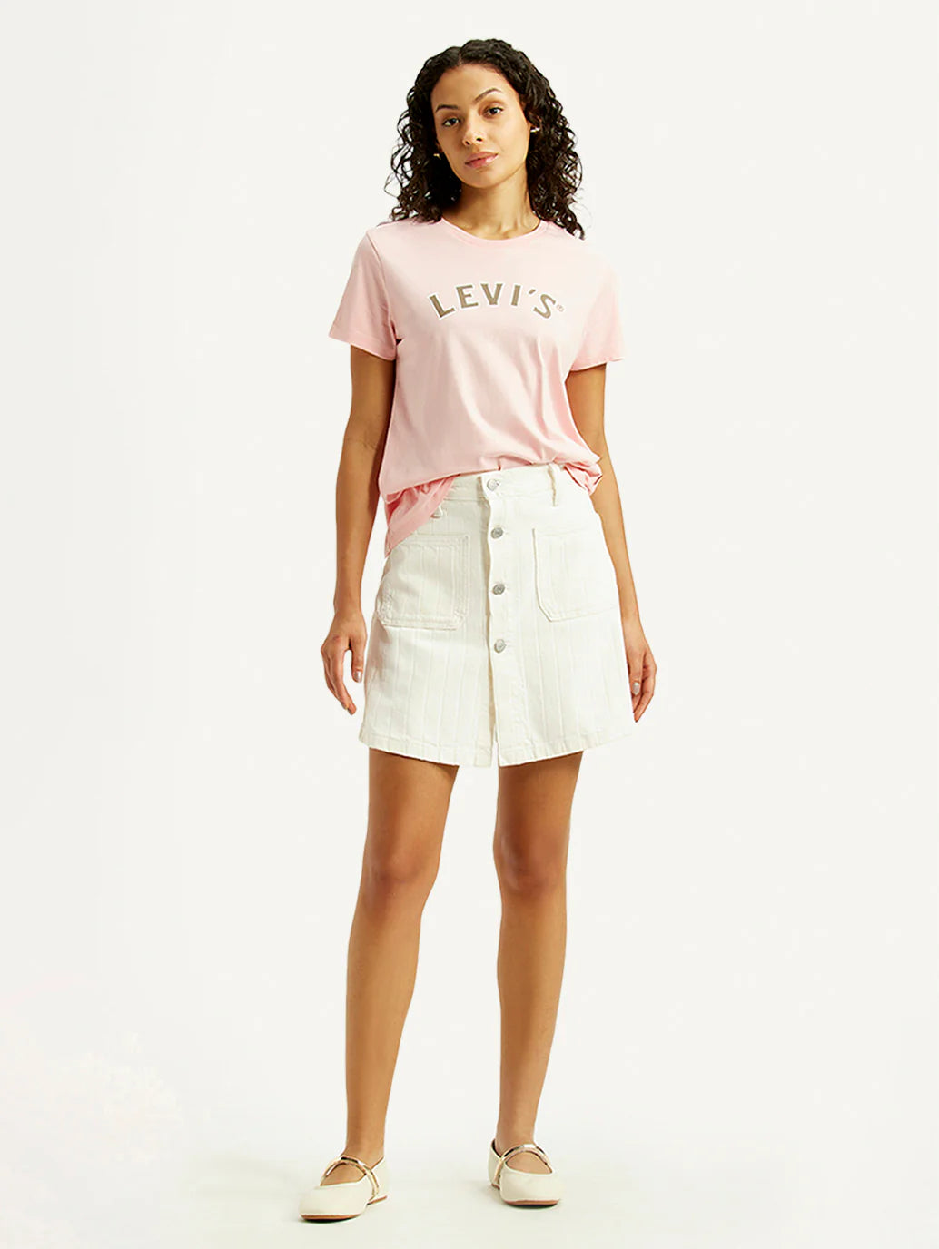LEVIS Women's White Regular Fit Mid Rise Skort