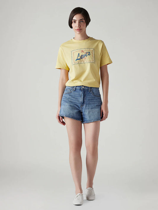 LEVIS Women's Dark Indigo Ribcage Fit High Rise Shorts