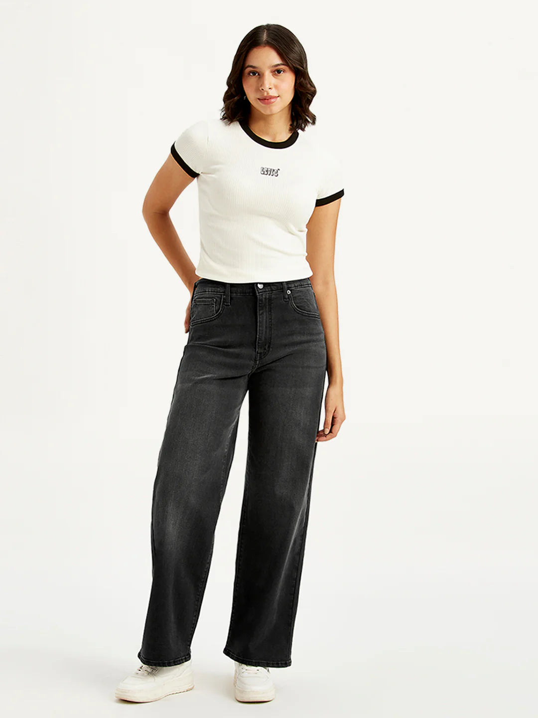 LEVIS Women's Charcoal Grey Mile High Wide Leg Fit High Rise Jeans