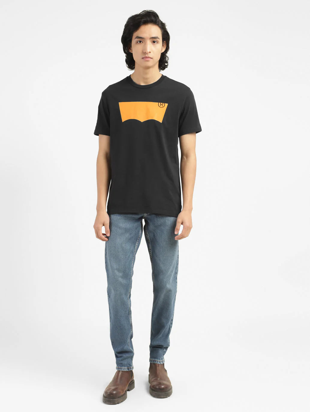 LEVIS Men's Brand Logo Crew Neck T-shirt Black