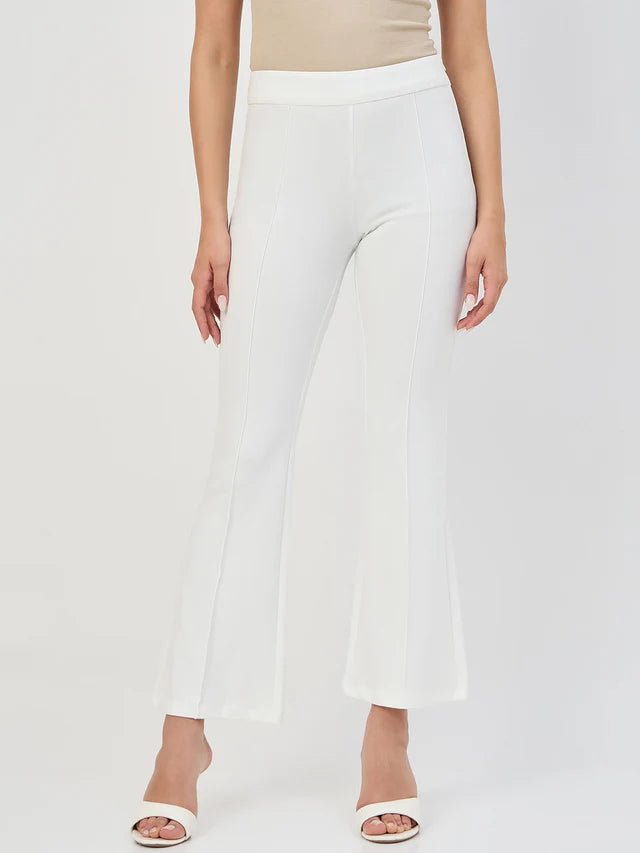 MADAME White Pleated Front Flared Trousers