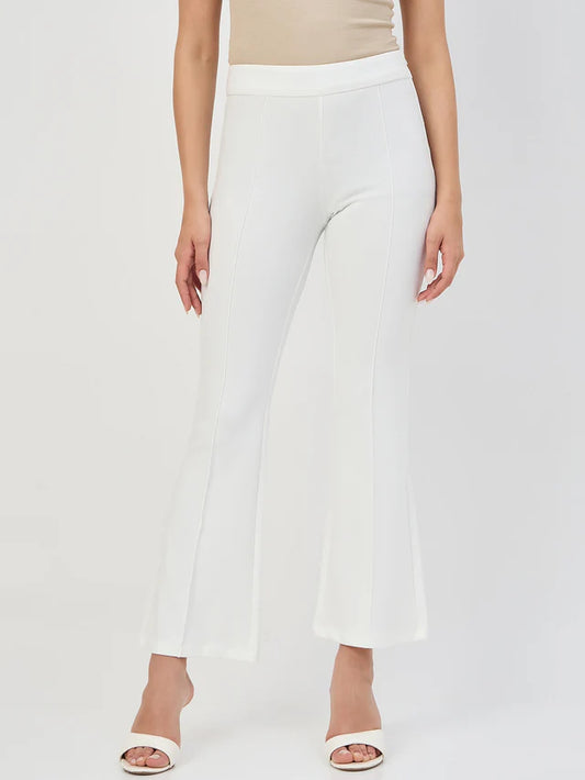 MADAME White Pleated Front Flared Trousers