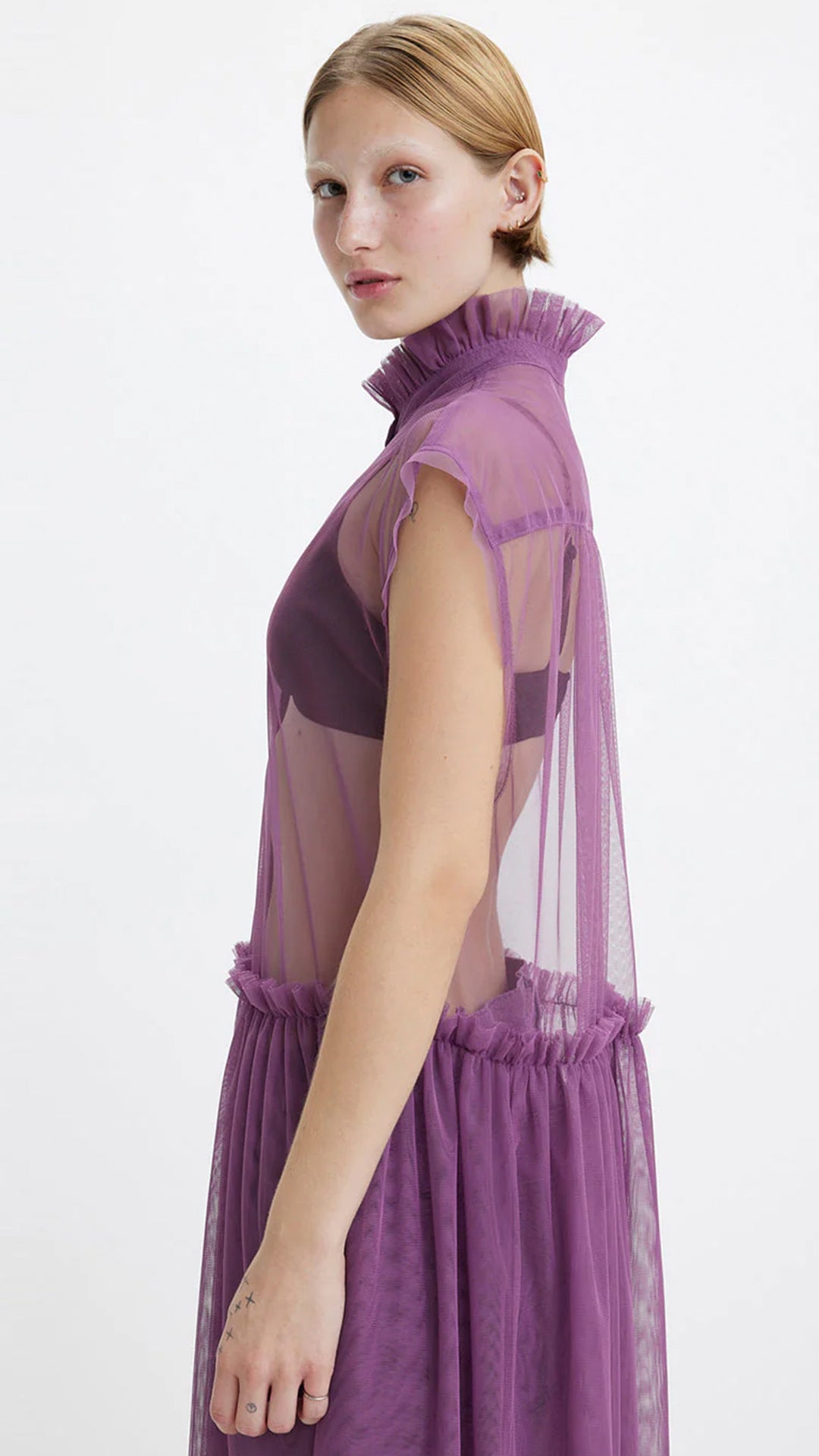 Levi's Women's High Neck Net A-Line Sheer Midi Dress