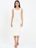 MADAME White Floral Knit Cotton Midi Dress