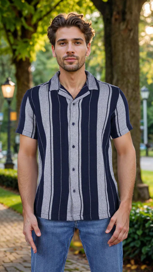 Celio Striped Regular Fit Cotton Blue Shirt (40% Off)