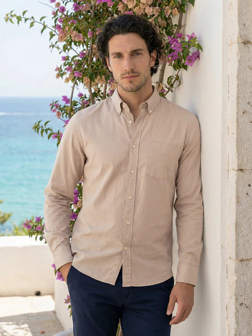 CELIO Mens Beige Solid Regular Fit Cotton Shirts