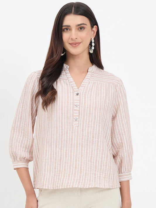 MADAME Brown Puff Sleeve Top