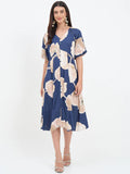 MADAME Navy Blue Floral Printed Dress