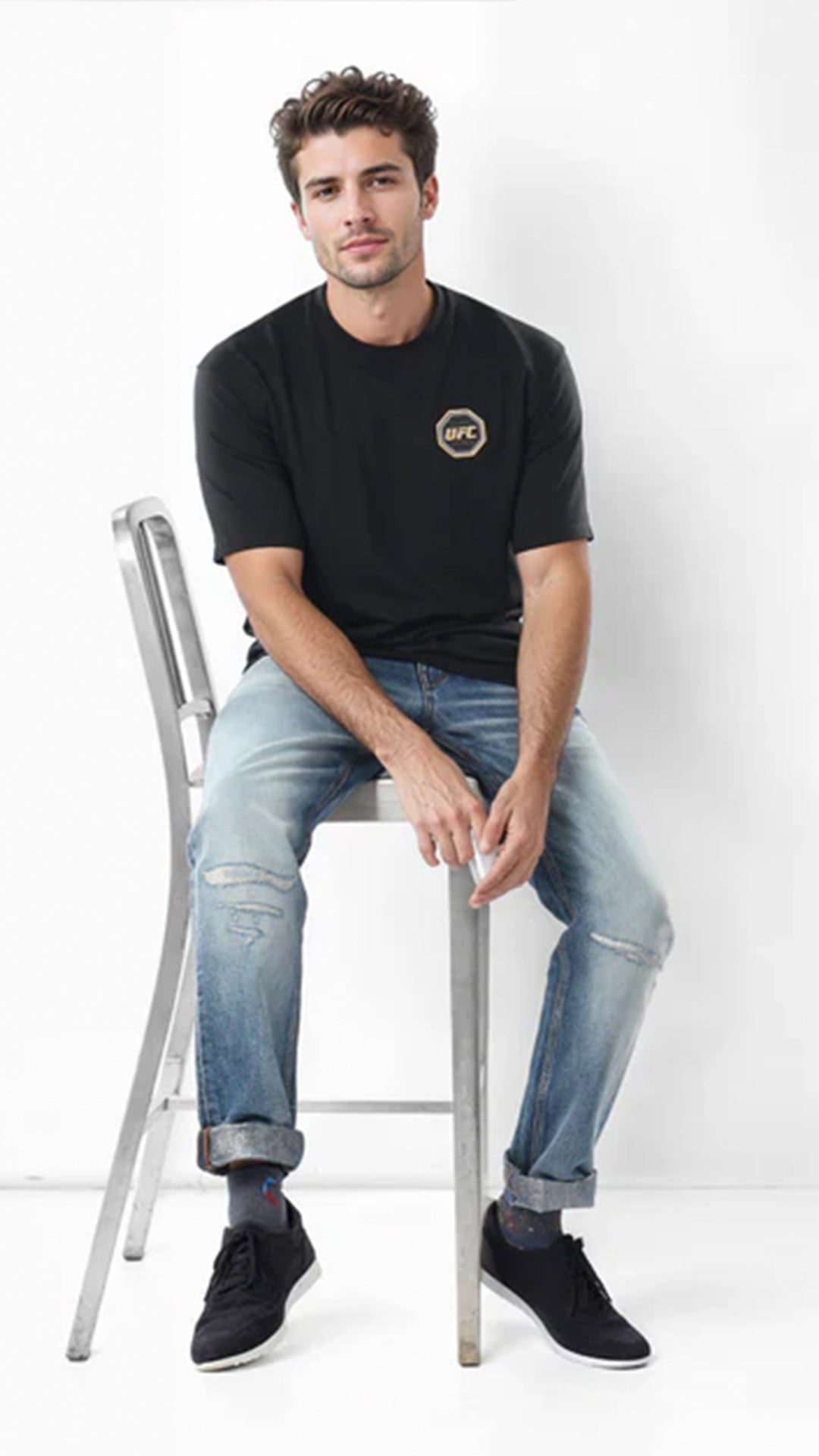 Celio UFC Oversized Cotton-Poly-Blend Black T-Shirt (40% Off)