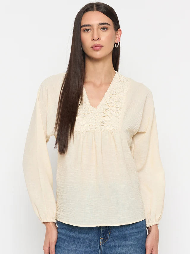 MADAME Off-White Printed Top