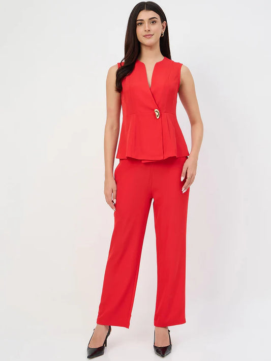 MADAME Red Tailored Vestcoat Co-Ord Set for Women