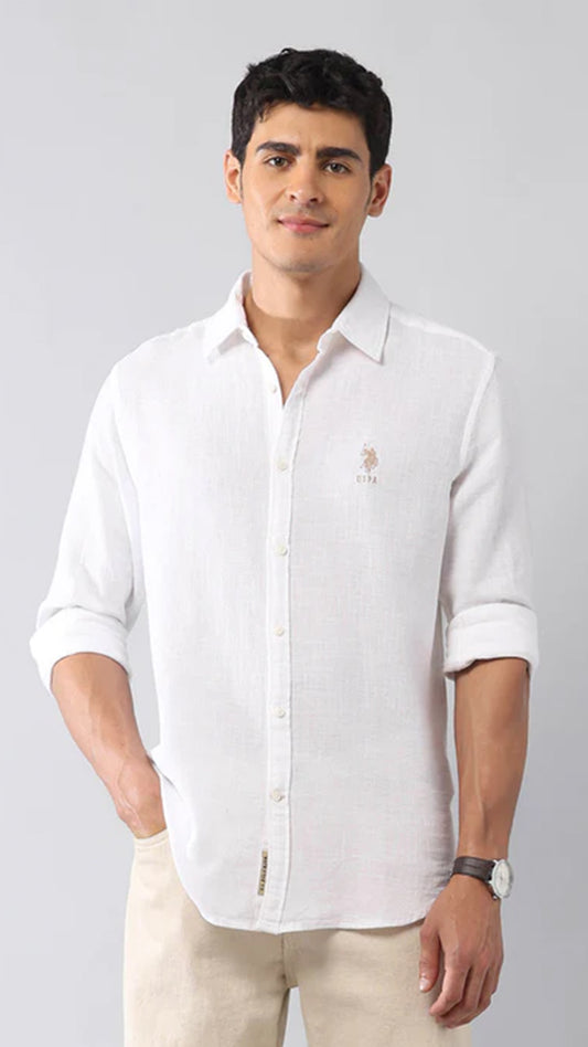 USPA Textured Dobby Regular Fit White Formal Shirt (10% Off)