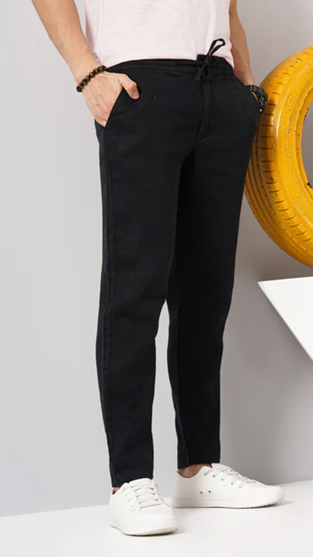 Celio Linen Regular Fit Black Trouser