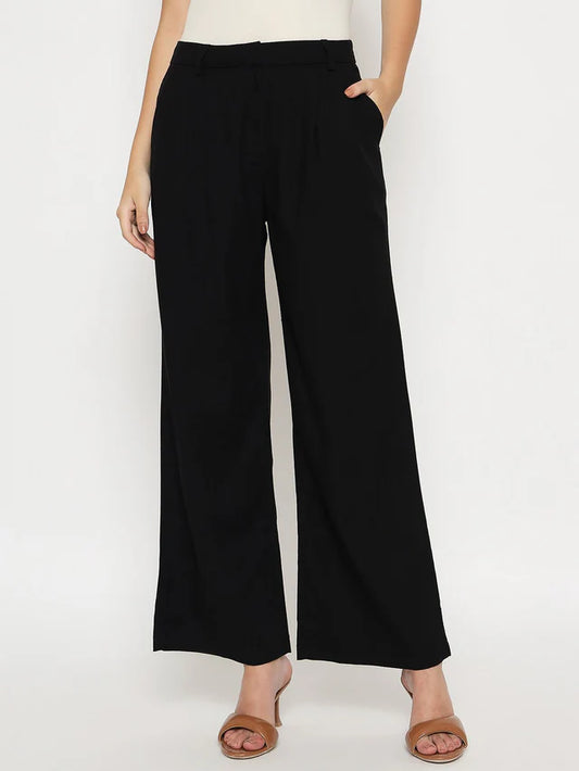 MADAME Cotton Blend Black Wide Leg Trousers