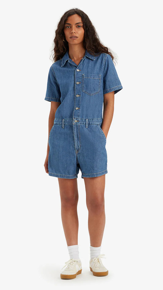 Levi's Women's Solid Blue Spread Collar Romper