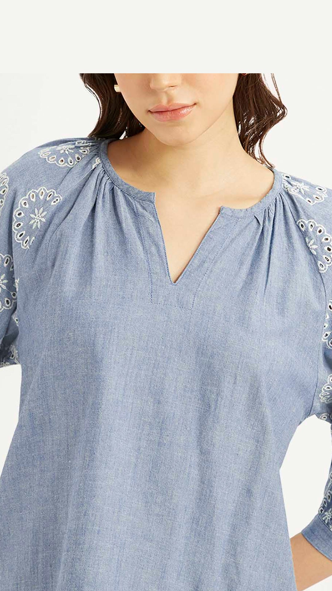 Levi's Women's Embroidered Blue Round Neck Top